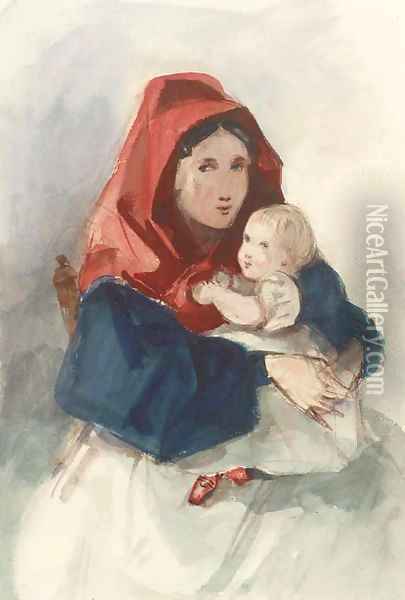 Study of a mother and child Oil Painting - Louisa Anne, Marchioness of Waterford