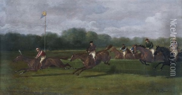 Course De Haies A Auteuil, Le 12 Juin 1889 Oil Painting - Louis Charles Bombled