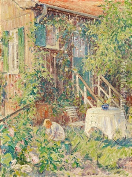 Kind Im Garten Oil Painting - Heinrich Linde-Walther