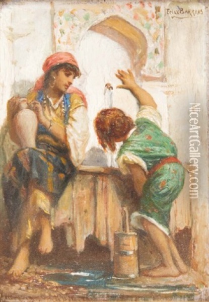 Enfant A La Fontaine Oil Painting - Felix Joseph Barrias