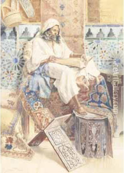 La Lecture Du Coran. Oil Painting - Rudolph Ernst