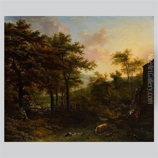 Wooded Landscape And Animals Oil Painting - Adriaen Hendricksz. Verboom