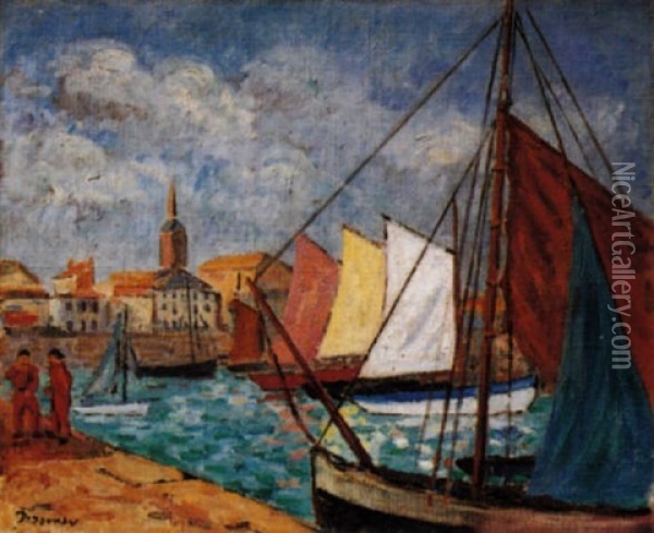 Barques De Peches Sous Voiles Dans Le Port Des Sables D'olonne Oil Painting - Emile Alfred Dezaunay