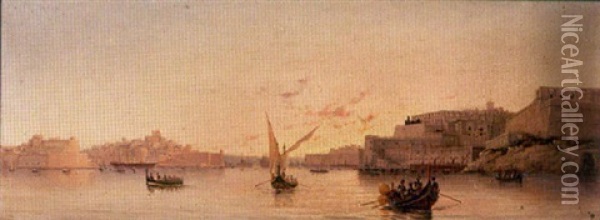 The Grand Harbour, Valletta, By Day Oil Painting - Luigi Maria Galea