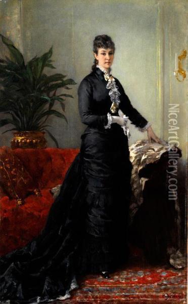 Junge Frau In Langem, Schwarzem Kleid Oil Painting - Eugene Faure
