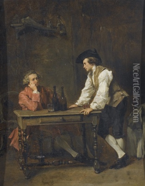 Historisches Interieur Mit Zwei Herren Oil Painting - Jean Baptiste Fauvelet