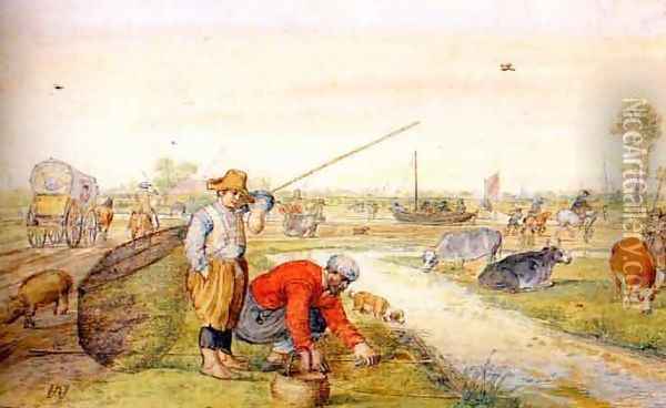 Fisherman at a Ditch Oil Painting - Hendrick Avercamp
