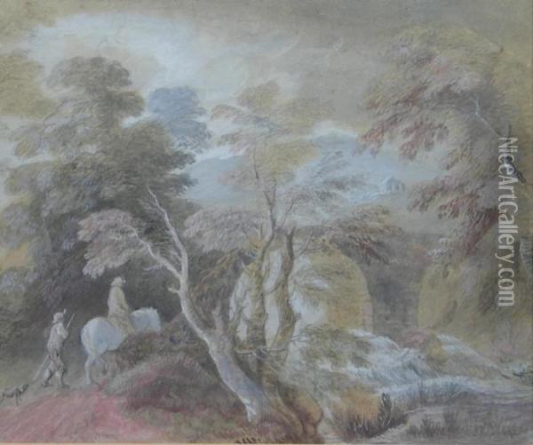 Travellers In A Wooded Landscape Oil Painting - Thomas Gainsborough