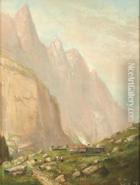 Berglandschaft Im Berner Oberland Oil Painting - Eduard Ruegg
