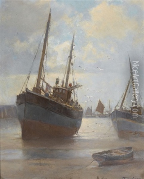 Maree Basse Dans Le Port De St. Ives Oil Painting - Franz Mueller-Gossen
