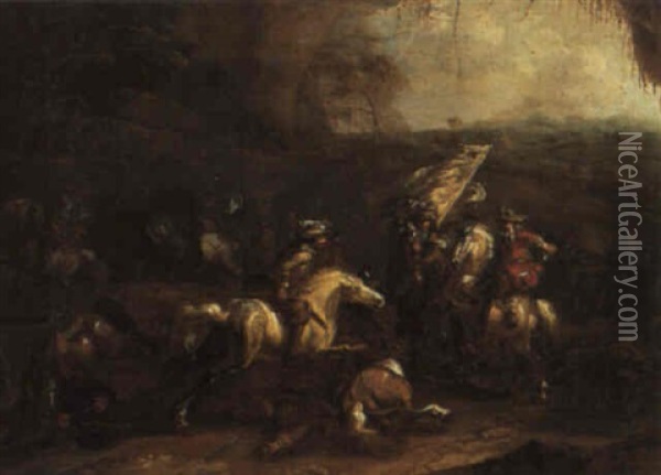 Cavalry Engagement Oil Painting - Jan van Huchtenburg