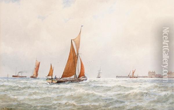On The Thames Off Sheppey Island; Fishingboats Going Out Oil Painting - George Stanfield Walters