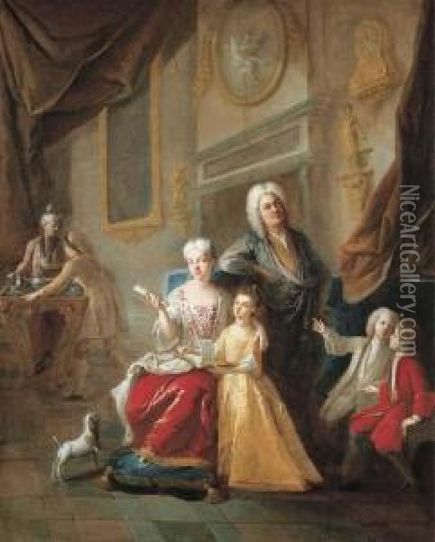 Portrait Of A Family In An Interior Oil Painting - Francois de Troy