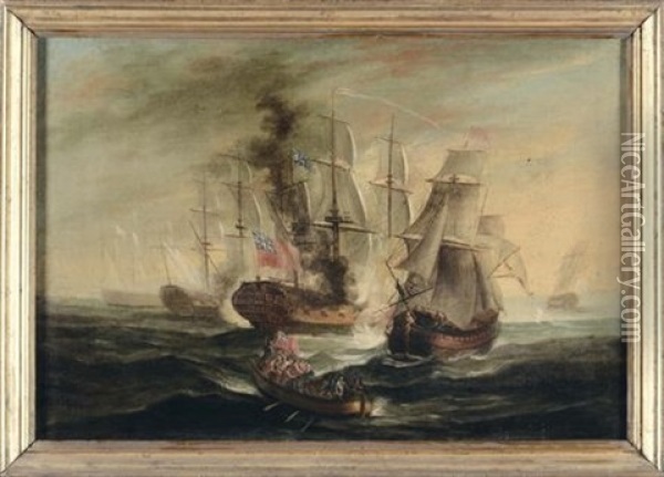 Battaglie Navali (4 Works) Oil Painting - John Cleveley