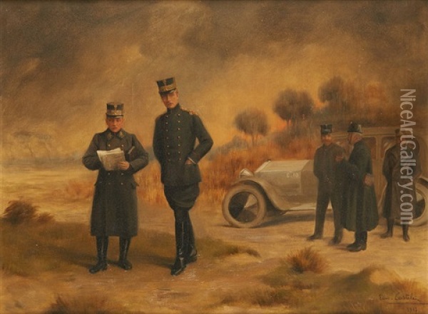Albert 1er Et Le General Guillaume Baix Sur Le Terrain Oil Painting - Ernest Castelein