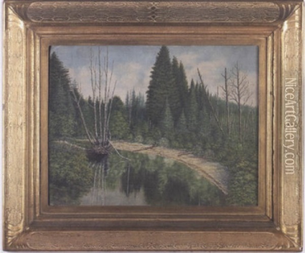Forest Landscape, Raquette Lake, Ny (?) Oil Painting - Levi Wells Prentice