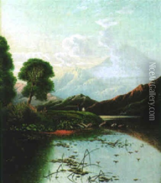 Fishing, Mountains Beyond Oil Painting - Edwin Henry Boddington