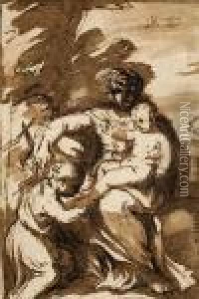 Madonna Mit Christus Und Johannes Oil Painting - Pier Francesco Mola