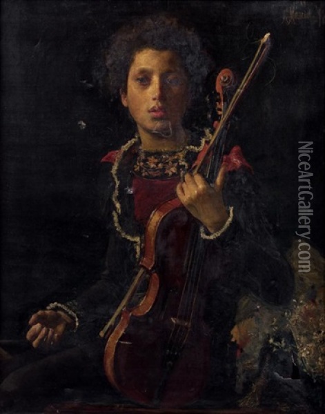 Un Jeune Violoniste Oil Painting - Antonio Mancini