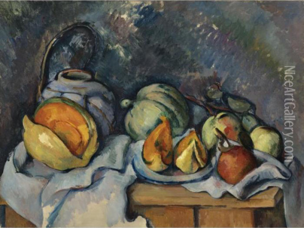 Nature Morte Aux Fruits Et Pot De Gingembre Oil Painting - Paul Cezanne