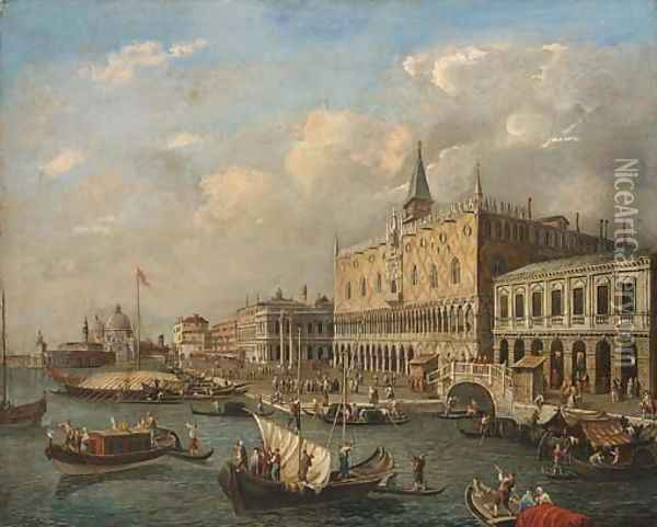 The Bacino di San Marco, Venice, looking West with the Doge's Palace and the Piazzetta Oil Painting - Luca Carlevarijs