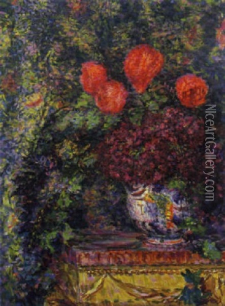 Vaso Con Fiori, 1914 Oil Painting - Enrico della (Lionne) Leonessa