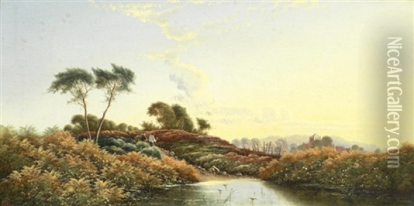A Pair Of River Landscapes Oil Painting - Edwin Henry Boddington