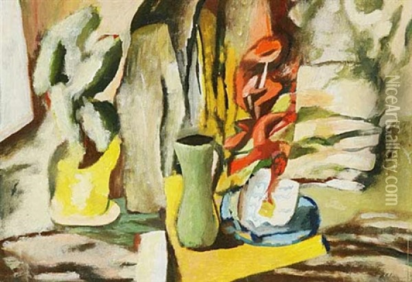 A Still Life With A Cactus Oil Painting - Dalibor Marecek