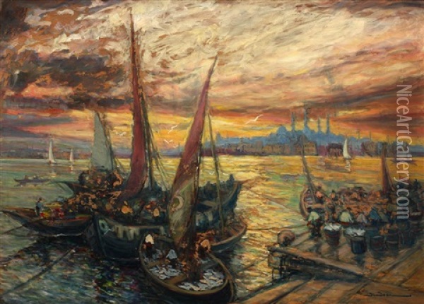 Golden Horn Oil Painting - Joan Isac