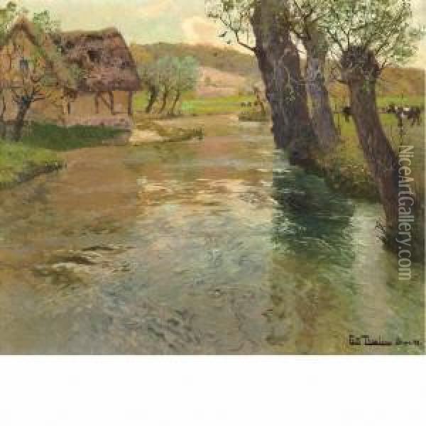 River Arques, Dieppe Oil Painting - Fritz Thaulow