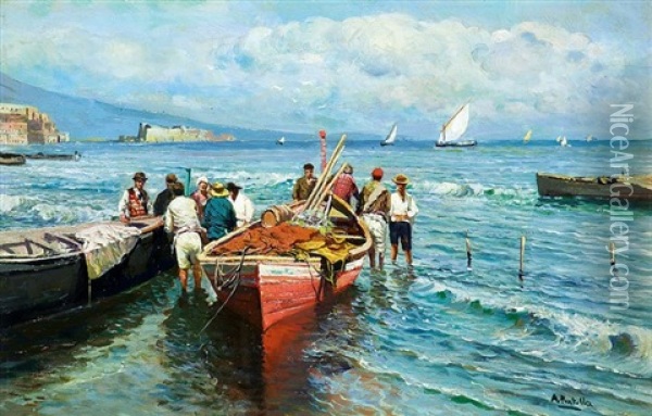 Pescatori E Barche A Riva Oil Painting - Attilio Pratella