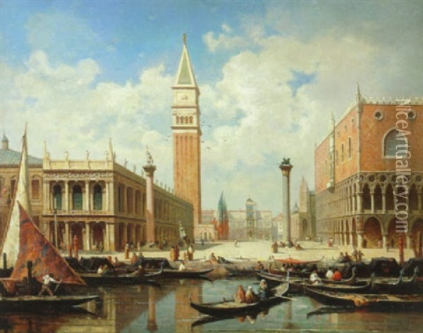 Piazzetta A Venise Oil Painting - Antoine Claude Ponthus-Cinier