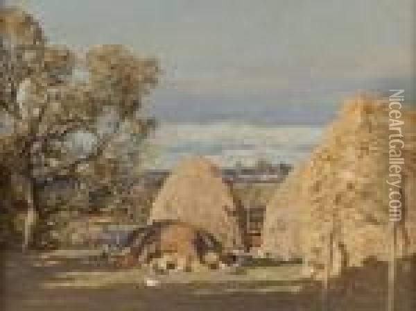 Haystacks, Dalry, Ayrshire Oil Painting - George Houston