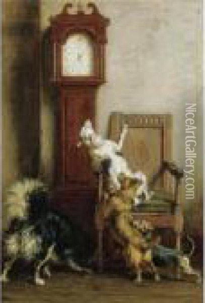 The Mouse Ran Up The Clock Oil Painting - Briton Riviere
