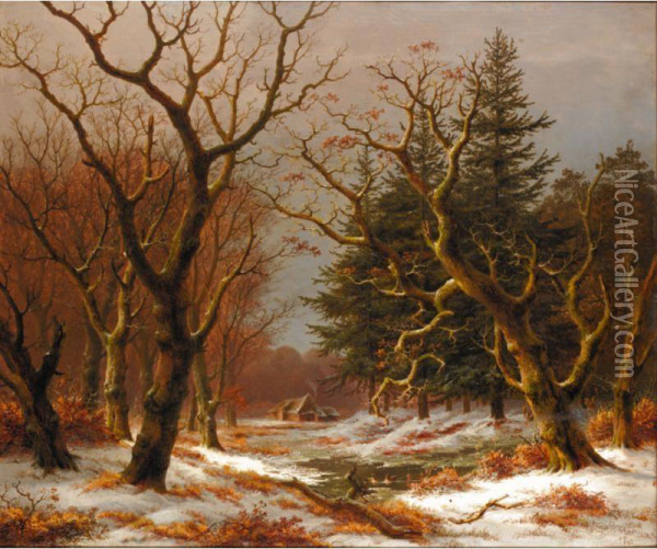 Winter Woodland Oil Painting - Caesar Bimmermann