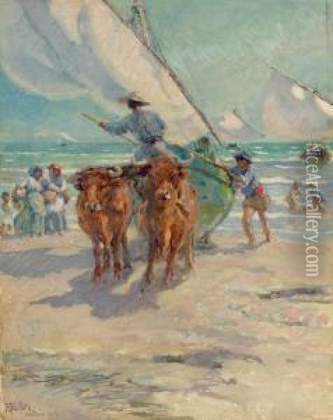 Fishermen, Valencia Oil Painting - Francis Luis Mora