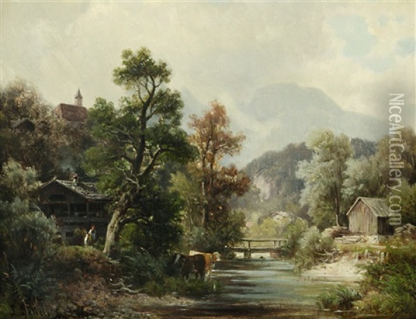 Partie Aus Grosweil Oil Painting - Ludwig Sckell