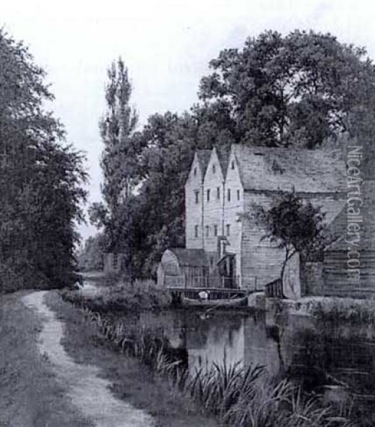 Godmanchester Mill Oil Painting - Francis M. Trappes