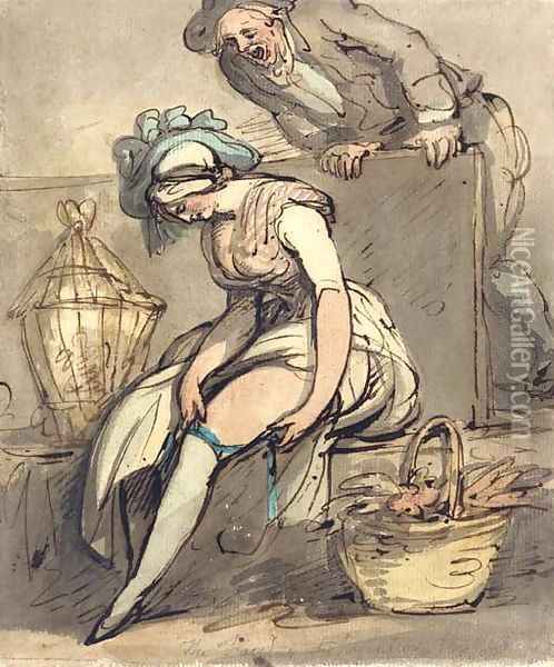 The Fairing or trying on the New Garters Oil Painting - Thomas Rowlandson