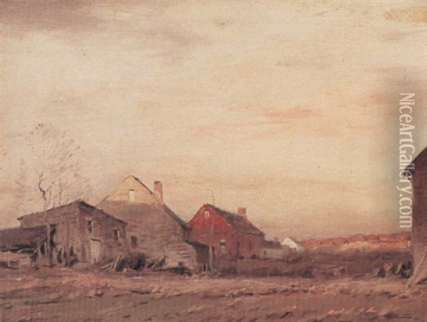 A Landscape With Houses At Sunset Oil Painting - George Matthew Bruestle