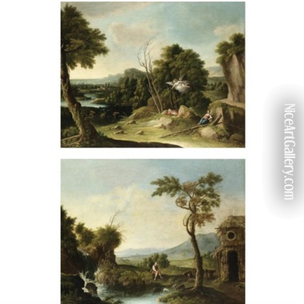 Paesaggio Con Agar E Ismaelepaesaggio Con Un Pastore (pair) Oil Painting - Tomaso Porta