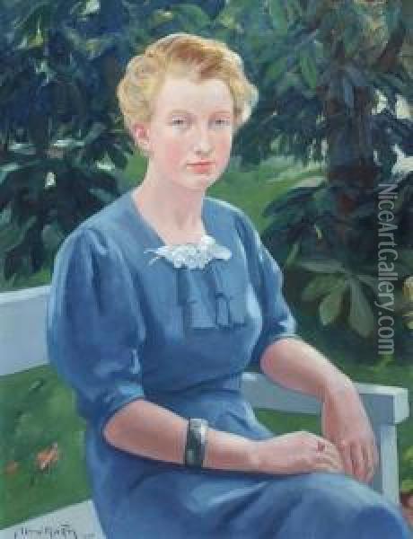 Portrait De Dame En Bleu Oil Painting - Alfred Martin