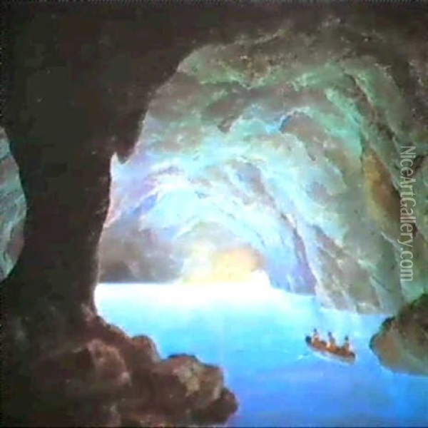 In The Blue Grotto Oil Painting - Johann Hermann Carmiencke
