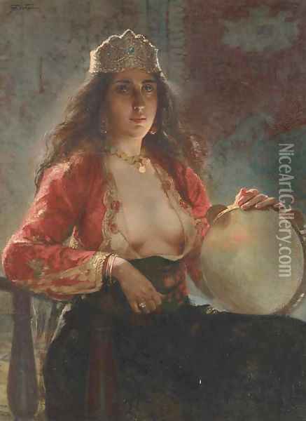 The Tambourine Player Oil Painting - Francesco De Maria