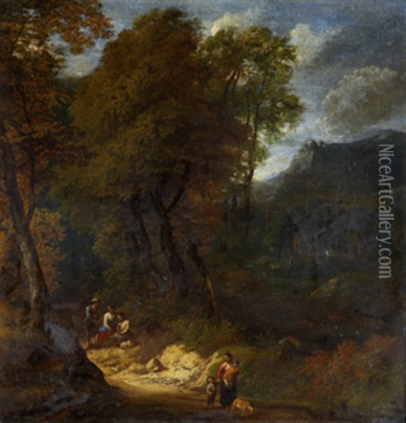 Skogslandskap Med Figurer Oil Painting - Cornelis Huysmans