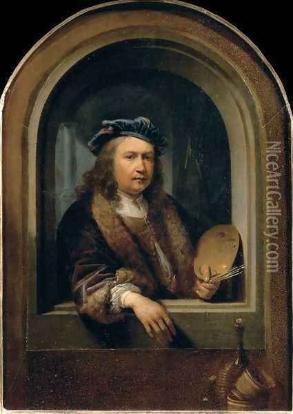 Self-Portrait with a Palette, in a Niche Oil Painting - Gerrit Dou