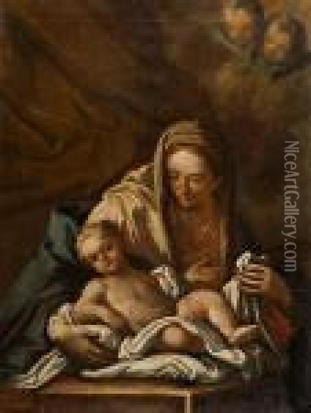 Vergine Col Bambino E Cherubini Oil Painting - Luca Giordano