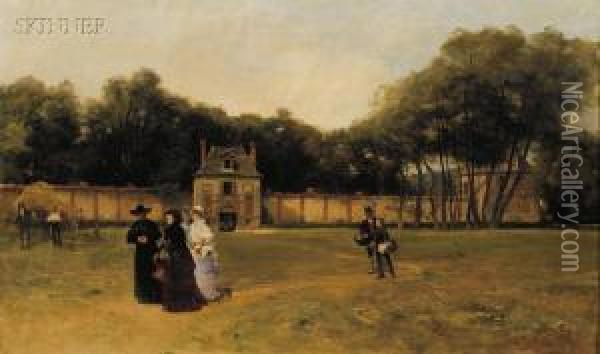 A Stroll On The Grounds Oil Painting - Ferdinand Heilbuth