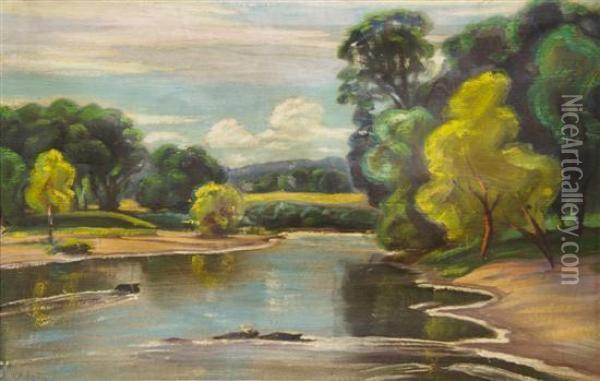 River Landscape Oil Painting - Harold Harington Betts