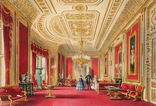 The Crimson Drawing Room, Windsor Castle, 1838 Oil Painting - James Baker Pyne